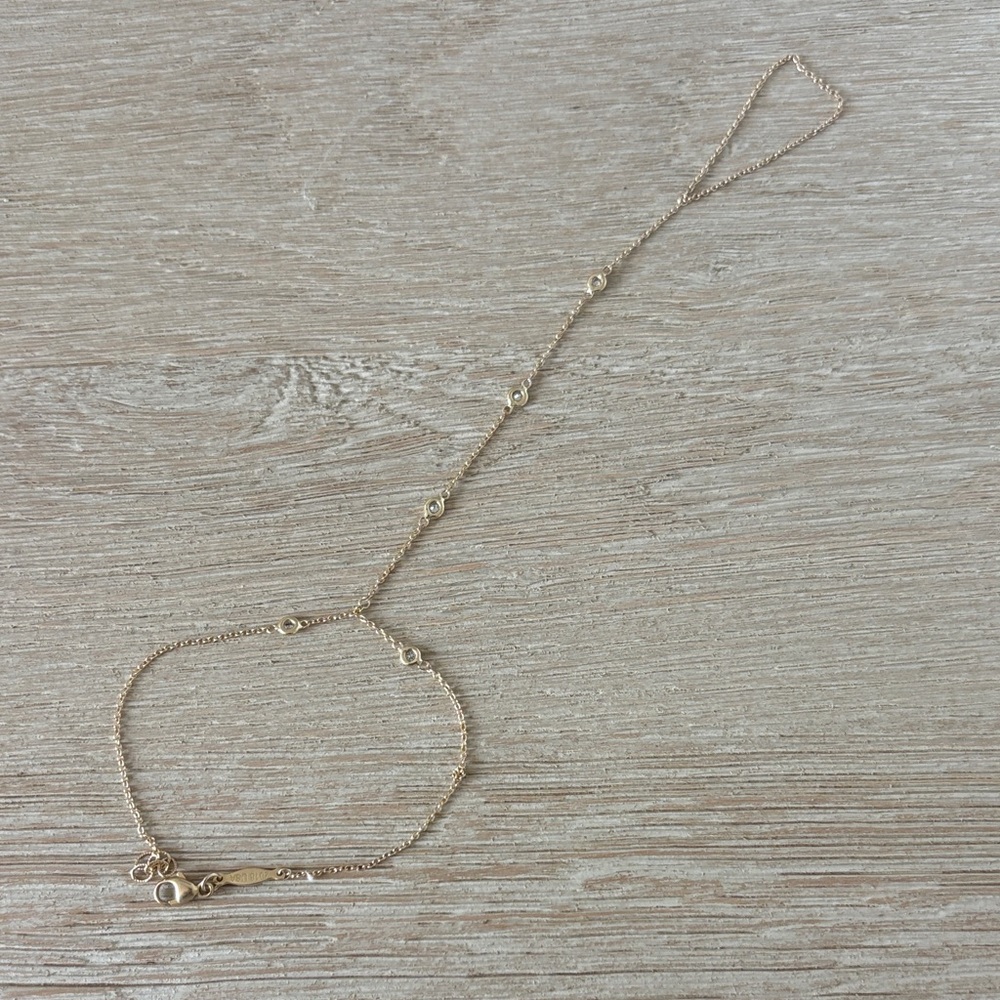 Jacquie Aiche Yellow Gold Hand Chain Bracelet with 5-Diamond Station Accents